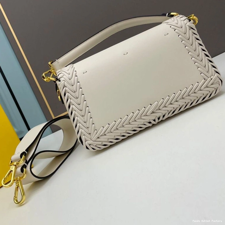 Affordable HOT Medium Bag Leather In Fendi Stitching White Baguette 0806